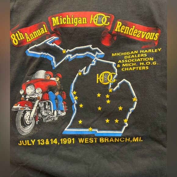 Vintage 1991 Harley Davidson Michigan H.O.G. Rendezvous T-Shirt XL AUTOGRAPHED - Picture 5 of 7